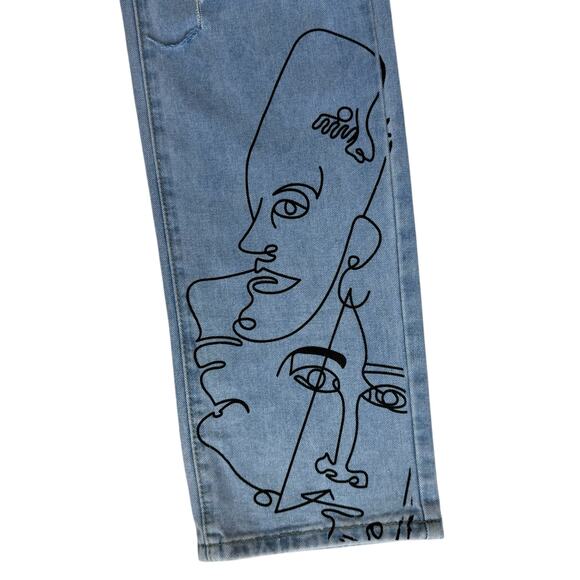 Distressed Faded Denim Mom Jeans Women 26" Waist Wide Leg High Rise Wearable Art - Picture 8 of 16